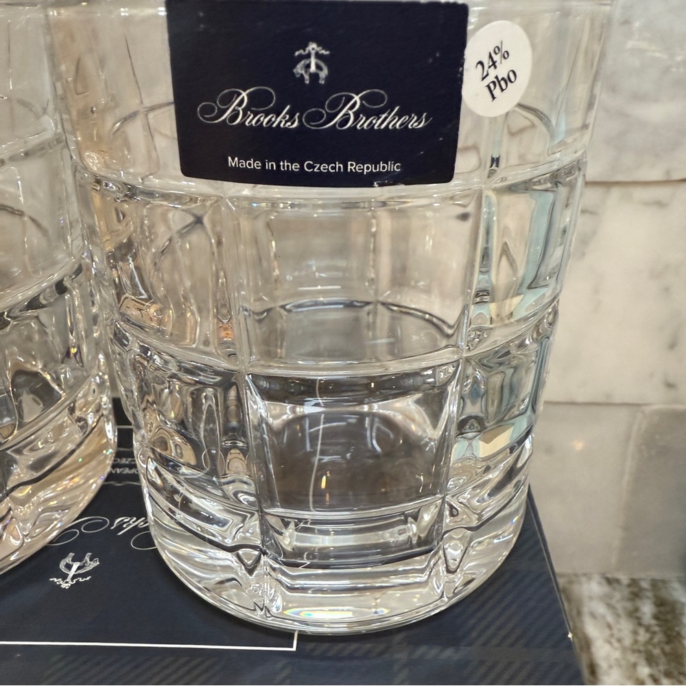 2 Brooks Brothers Tartan Plaid Crystal Double Old Fashioned Whiskey Glass Set 2 - Picture 3 of 5
